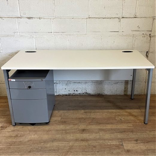 Desk and Pedestal White and Silver 160cm 11233